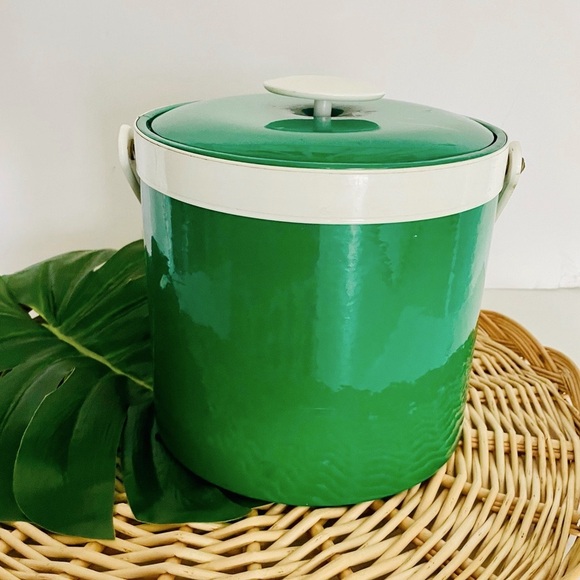 Georges Briard Vintage Green and White Mod Mid Century Modern Ice Bucket w/ lid - Picture 4 of 16